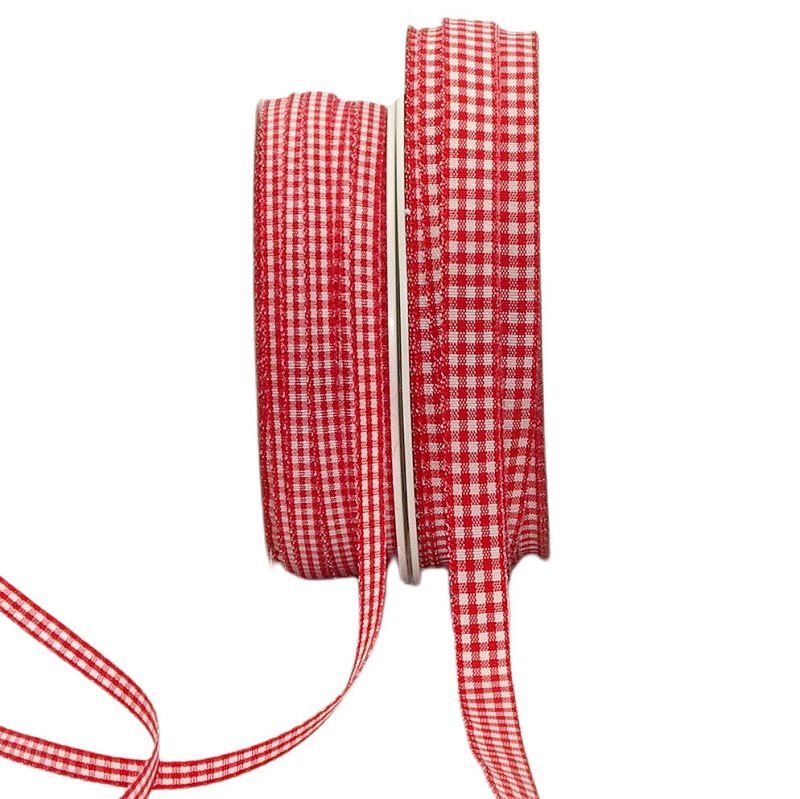 50 Meter Karoband Schleifenband 6mm breit Vichy - Rot-Weiß