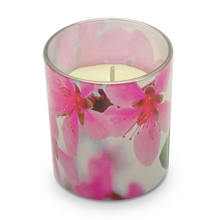 12er Set Kerzengläser 80x70mm Kerzen im Glas Windlicht (ohne Duft) - Kirschblüte