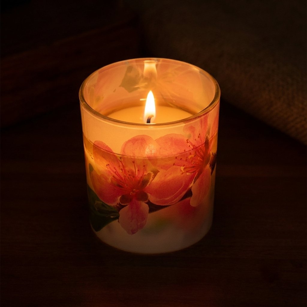 12er Set Kerzengläser 80x70mm Kerzen im Glas Windlicht (ohne Duft) - Kirschblüte