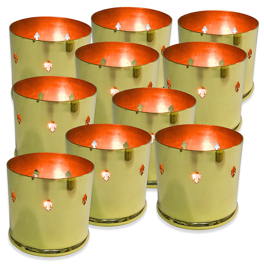 10 Stk Kerzenhalter Grableuchte Ø 80x75mm Laterne Windlicht Grablicht Grabschmuck Metall - gold