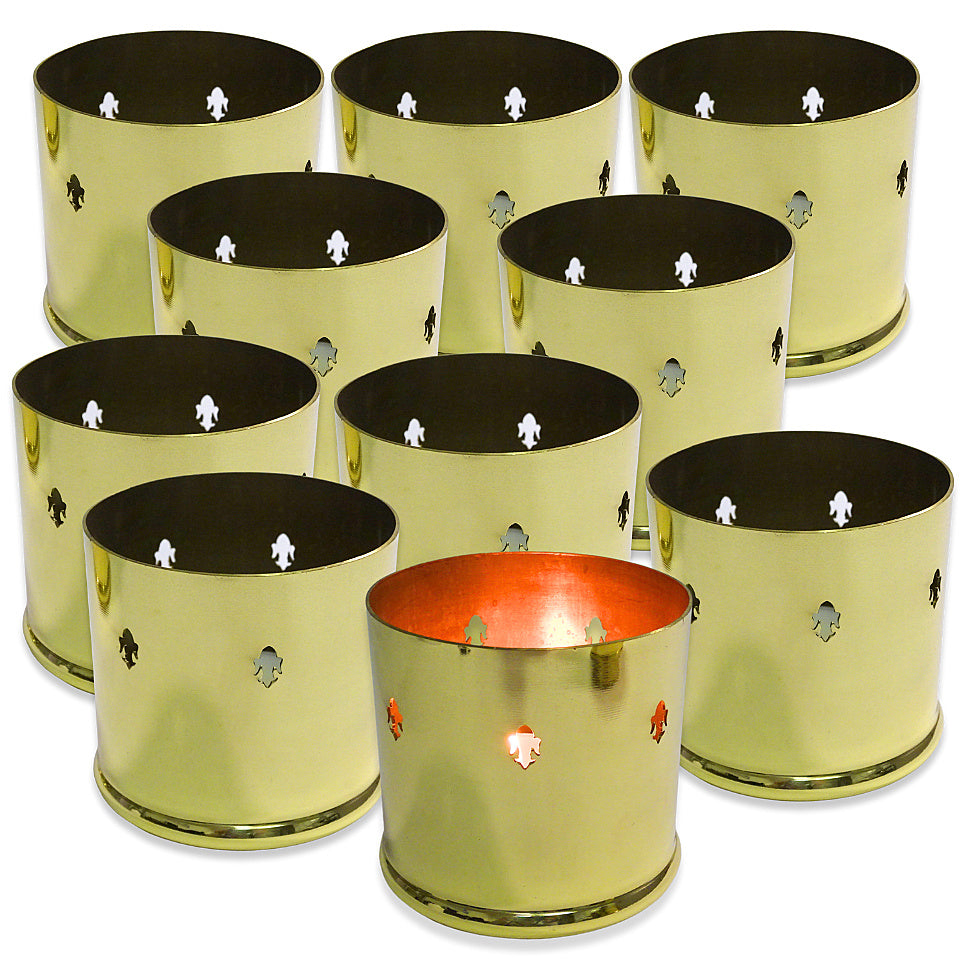 10 Stk Kerzenhalter Grableuchte Ø 80x75mm Laterne Windlicht Grablicht Grabschmuck Metall - gold