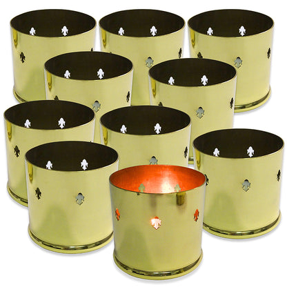 10 Stk Kerzenhalter Grableuchte Ø 80x75mm Laterne Windlicht Grablicht Grabschmuck Metall - gold