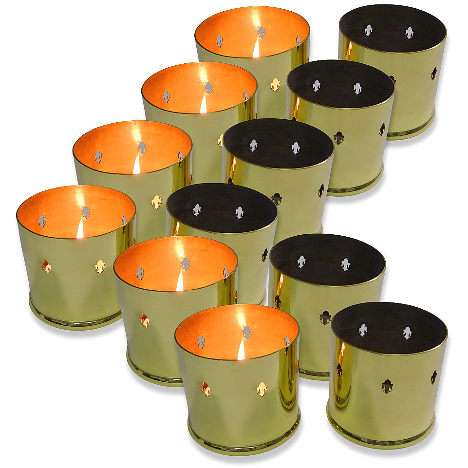 10 Stk Kerzenhalter Grableuchte Ø 80x75mm Laterne Windlicht Grablicht Grabschmuck Metall - gold