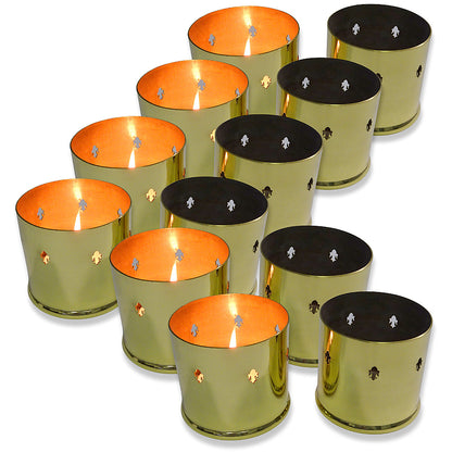 10 Stk Kerzenhalter Grableuchte Ø 80x75mm Laterne Windlicht Grablicht Grabschmuck Metall - gold