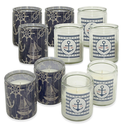 10er Set Maritim Kerzengläser 82x68mm Kerzen im Glas Windlicht  (5 Blau + 5 Klar)