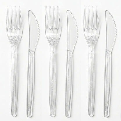 200-tlg. Mehrweg-Besteck Set (100 Gabeln + 100 Messer) Plastik wiederverwendbar - glasklar