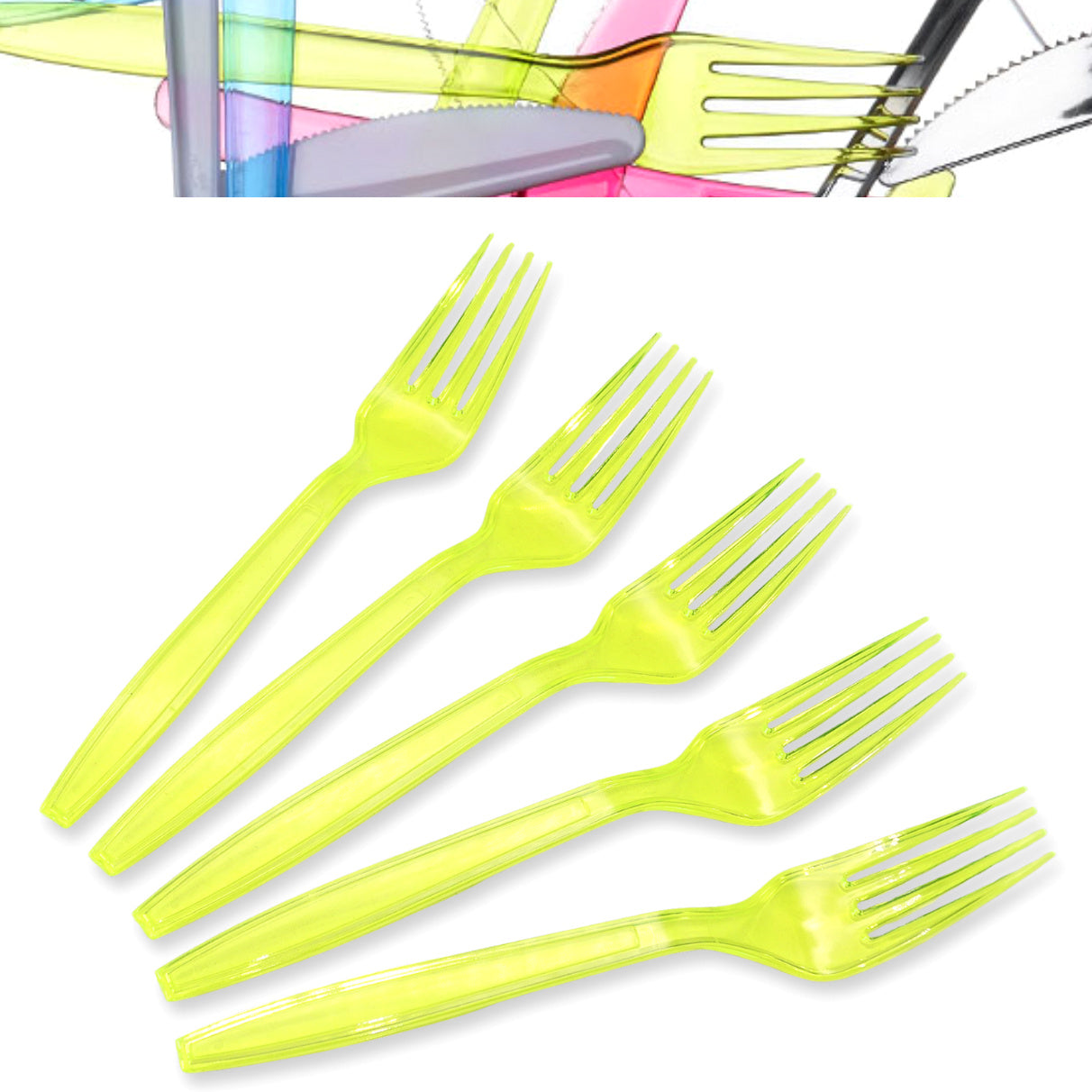 300-tlg. Mehrweg Gabel 180mm Plastikbesteck wiederverwendbar - neon grün-gelb (12x25er)