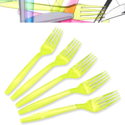 300-tlg. Mehrweg Gabel 180mm Plastikbesteck wiederverwendbar - neon grün-gelb (12x25er)