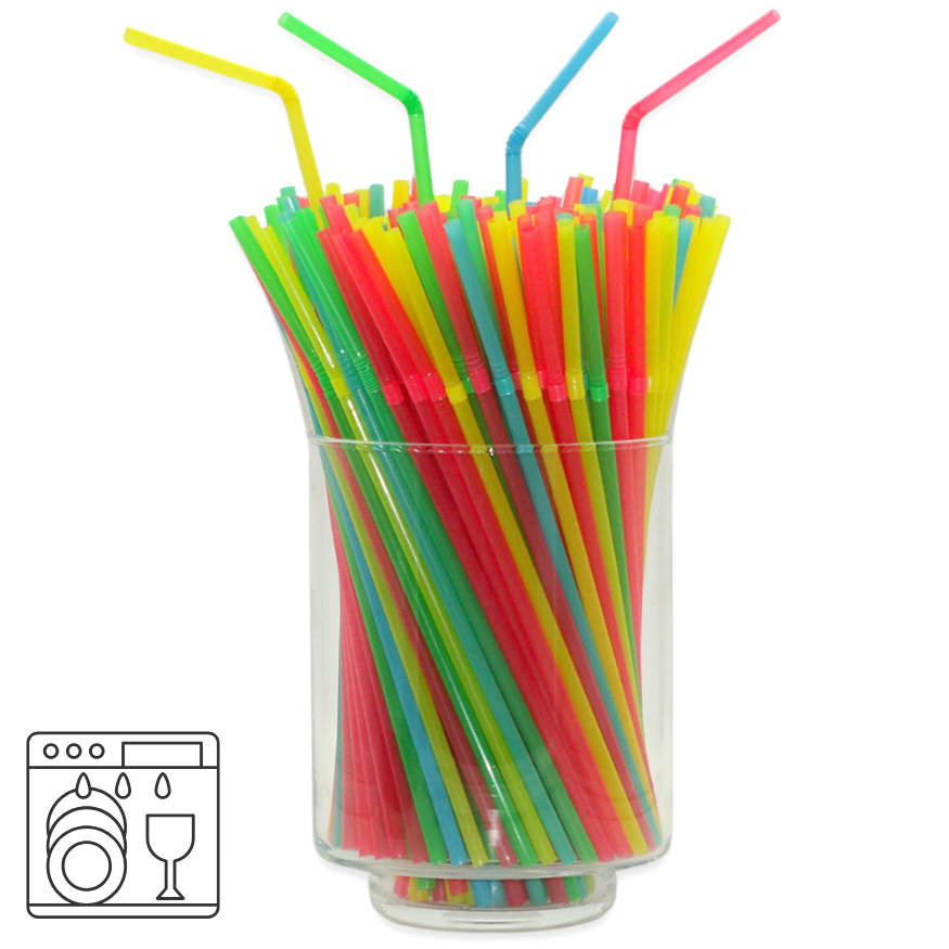 1.000 Stück Mehrweg Trinkhalme mit Knick 22cm Strohhalme Plastik wiederverwendbar (4x250er) bunt