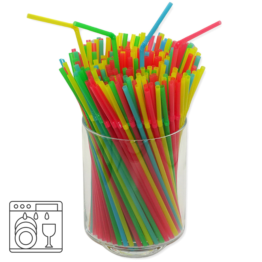 1.000 Stück Mehrweg Trinkhalme mit Knick 22cm Strohhalme Plastik wiederverwendbar (4x250er) bunt