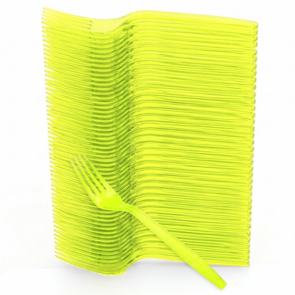 300-tlg. Mehrweg Gabel 180mm Plastikbesteck wiederverwendbar - neon grün-gelb (12x25er)