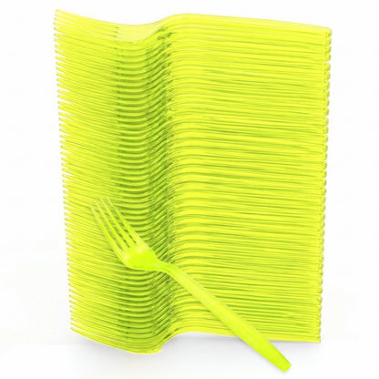 300-tlg. Mehrweg Gabel 180mm Plastikbesteck wiederverwendbar - neon grün-gelb (12x25er)