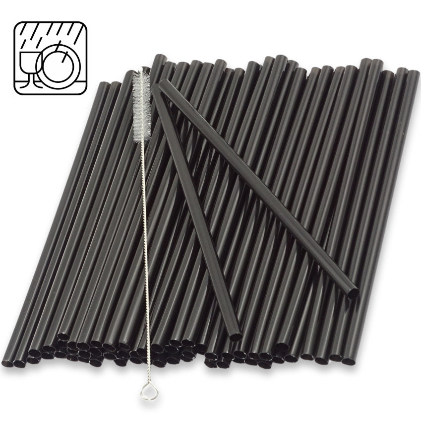 1000 Stk Mehrweg Trinkhalme Plastik 200x8mm Jumbo Strohhalme + Bürste wiederverwendbar (2x500er) schwarz