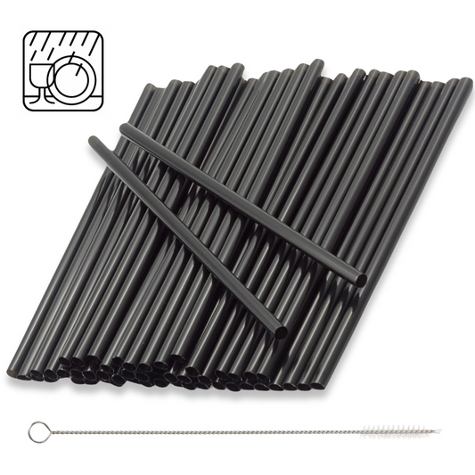 1000 Stk Mehrweg Trinkhalme Plastik 200x8mm Jumbo Strohhalme + Bürste wiederverwendbar (2x500er) schwarz