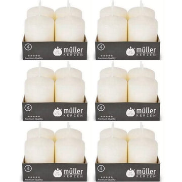 24 Müller Stumpenkerzen 62x48mm BSS-Durchbrandsperre - Elfenbein (6x4er)