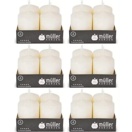 24 Müller Stumpenkerzen 62x48mm BSS-Durchbrandsperre - Elfenbein (6x4er)