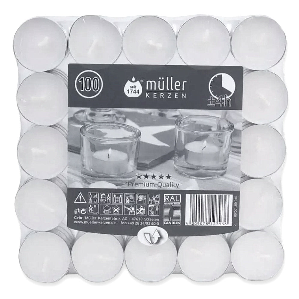 800 Stk Müller Teelichter 4h  39x15mm Gastro Teelicht Alu Flatpack (8x100er)