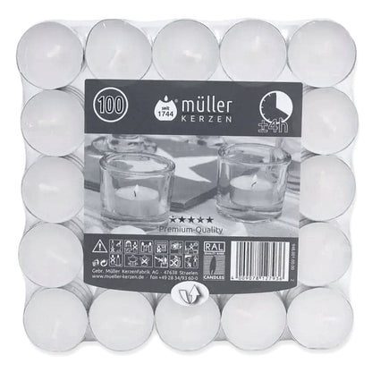 800 Stk Müller Teelichter 4h  39x15mm Gastro Teelicht Alu Flatpack (8x100er)