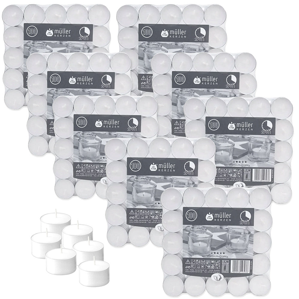800 Stk Müller Teelichter 4h  39x15mm Gastro Teelicht Alu Flatpack (8x100er)