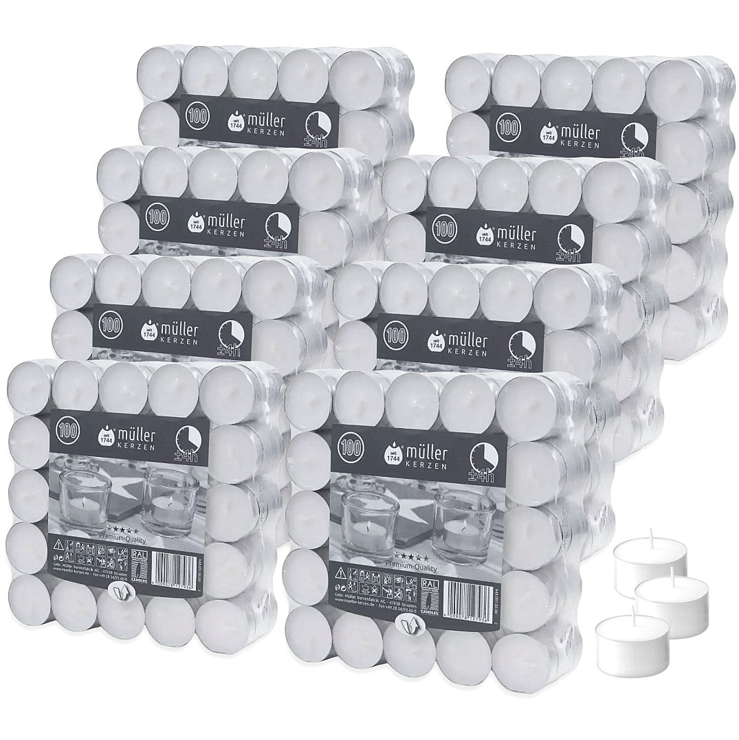 800 Stk Müller Teelichter 4h  39x15mm Gastro Teelicht Alu Flatpack (8x100er)