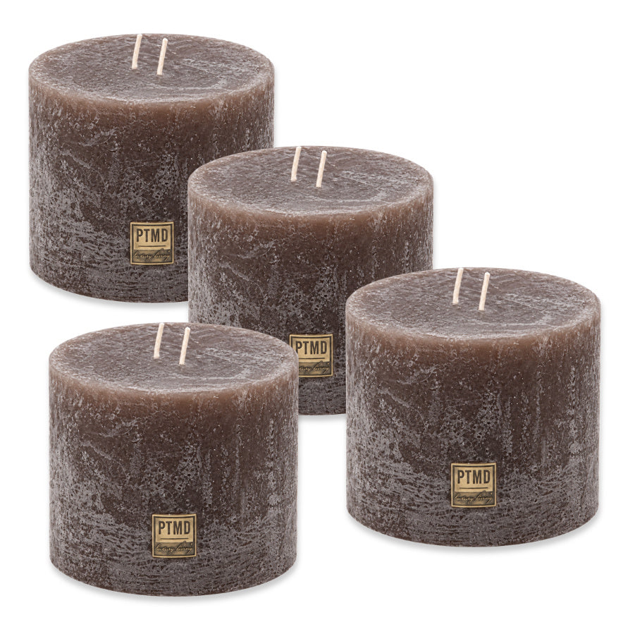 4er Set PTMD 2-Docht Stumpenkerzen 120x90mm Rustik XL Mehrdochtkerzen
