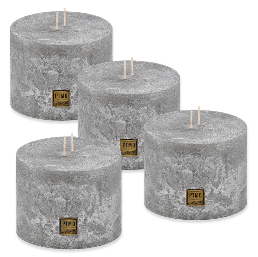 4er Set PTMD 2-Docht Stumpenkerzen 120x90mm Rustik XL Mehrdochtkerzen