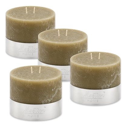 4er Set PTMD 2-Docht Stumpenkerzen 120x90mm Rustik XL Mehrdochtkerzen