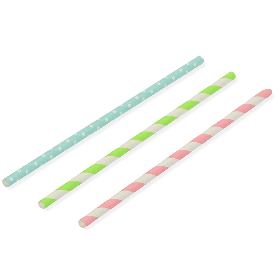 1.000 Stück Bio Papiertrinkhalme 200x5mm Strohhalme – bunt gestreift & gepunktet (40x25er)