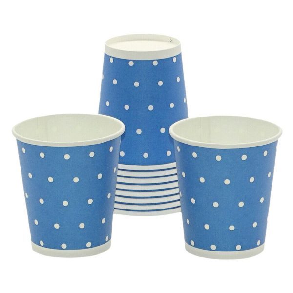 320 Stück Pappbecher 0,2L Trinkbecher - Punkte blau-weiß (32 Pack x10er)