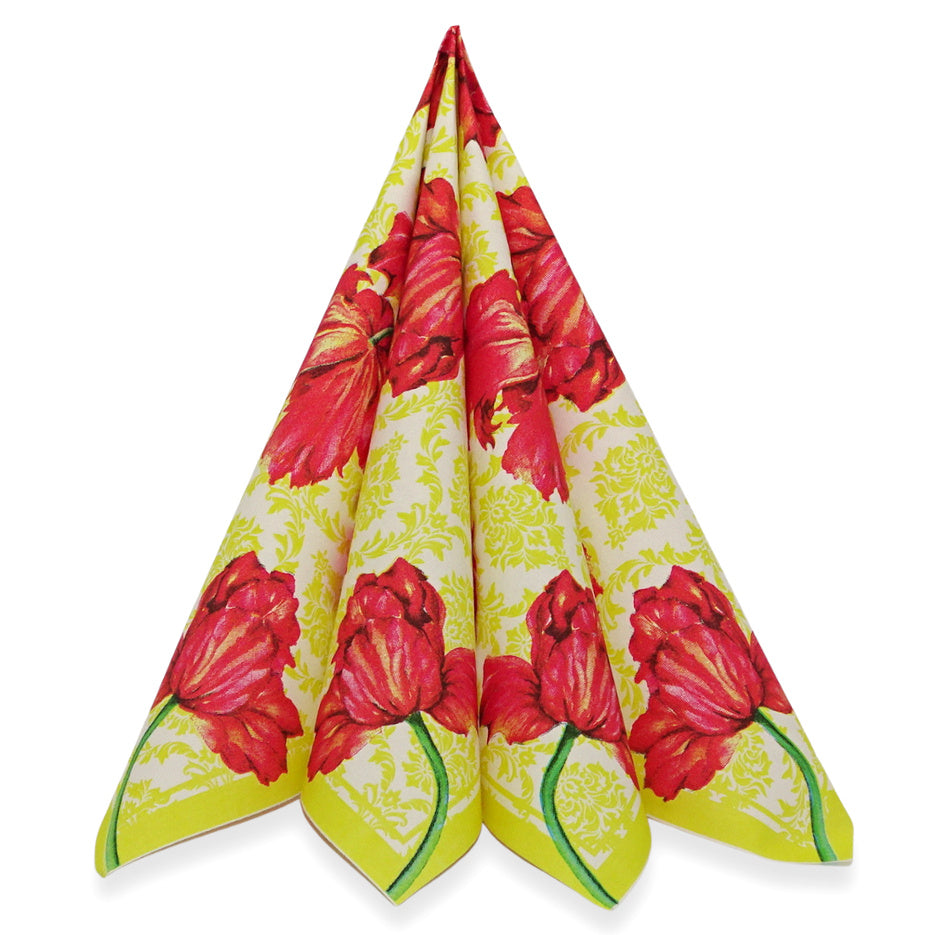 120 Stück Premium Servietten 40x40cm Stoffoptik - Tulpe rot-gelb (10 Pack x 12er)