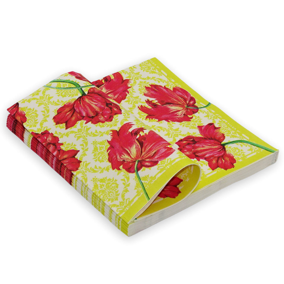 120 Stück Premium Servietten 40x40cm Stoffoptik - Tulpe rot-gelb (10 Pack x 12er)