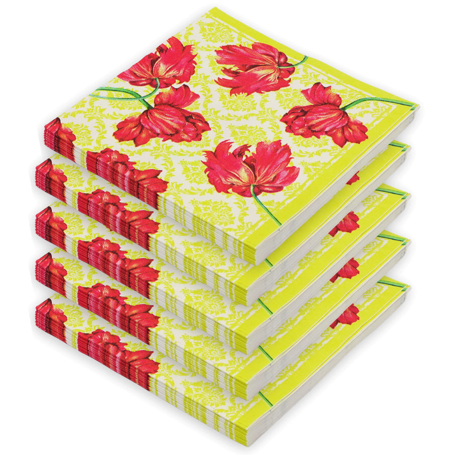 120 Stück Premium Servietten 40x40cm Stoffoptik - Tulpe rot-gelb (10 Pack x 12er)