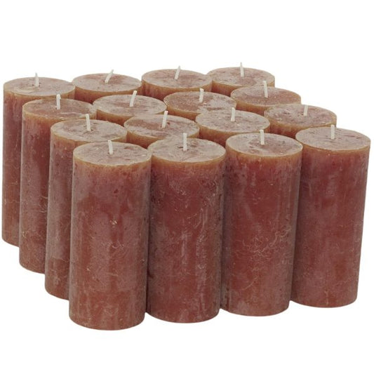 16 Rustik Stumpenkerzen 110x50mm Braun-Terracotta (2x8er)