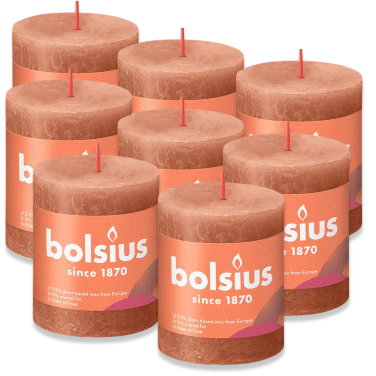 8 Stk Bolsius Rustik Stumpenkerzen 80x68mm - Rostiges Rosa (2x4er)