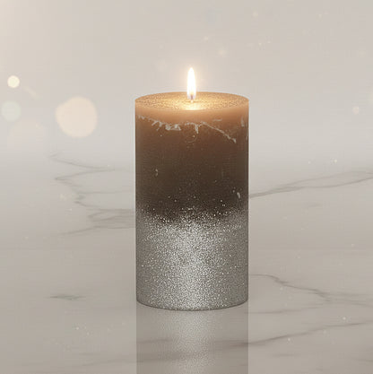 6er Set Gies Rustik Stumpenkerzen 120x68mm Blockkerzen Dunkelgrau-Silber