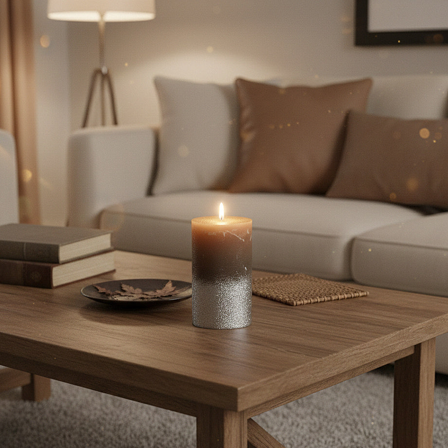 6er Set Gies Rustik Stumpenkerzen 120x68mm Blockkerzen Dunkelgrau-Silber