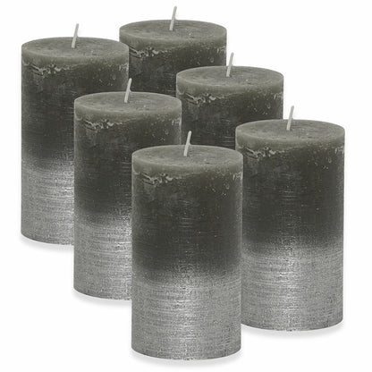 6er Set Gies Rustik Stumpenkerzen 120x68mm Blockkerzen Dunkelgrau-Silber