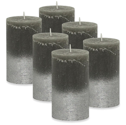 6er Set Gies Rustik Stumpenkerzen 120x68mm Blockkerzen Dunkelgrau-Silber