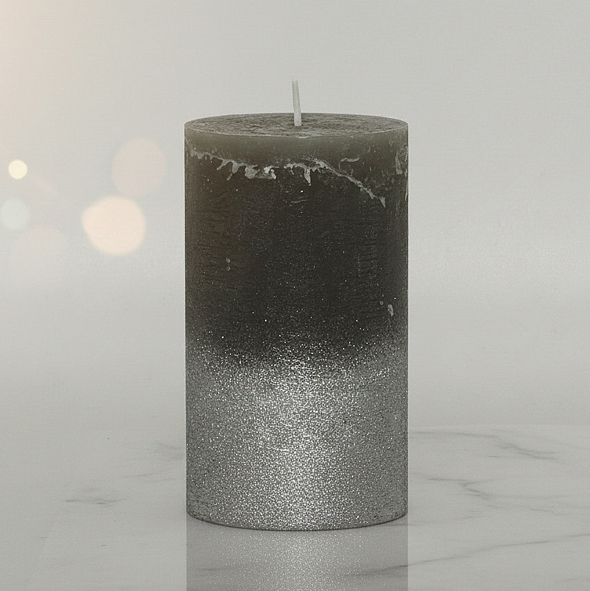 6er Set Gies Rustik Stumpenkerzen 120x68mm Blockkerzen Dunkelgrau-Silber