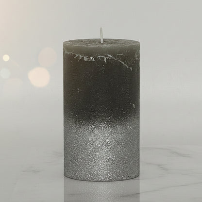 6er Set Gies Rustik Stumpenkerzen 120x68mm Blockkerzen Dunkelgrau-Silber