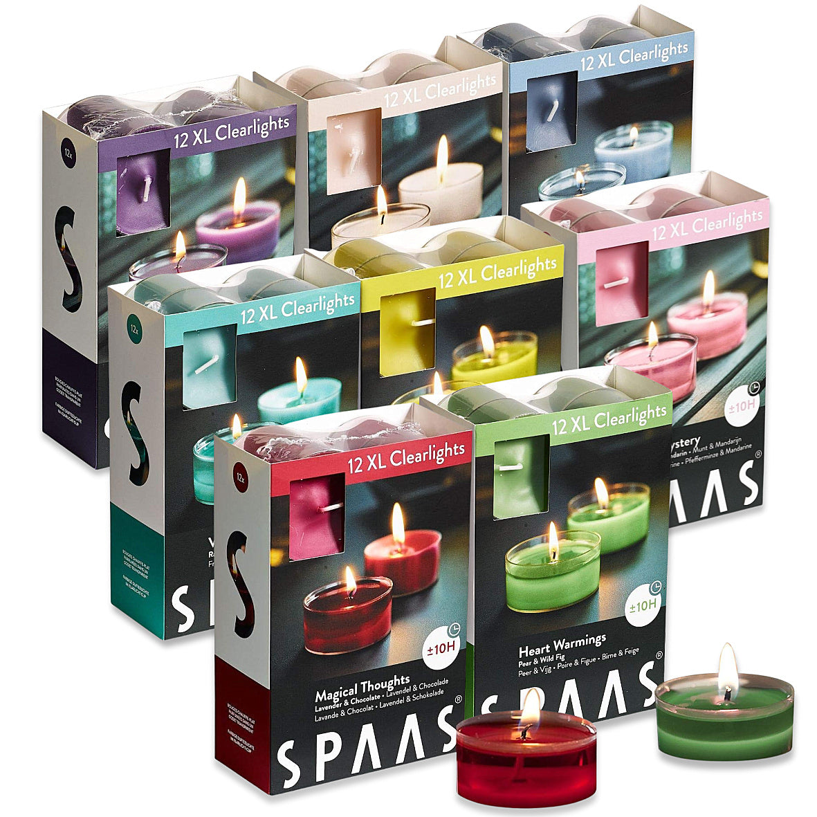 SPAAS Maxi-Teelichter 10h Clearlights Duftteelichter Acryl Cup Duftkerzen