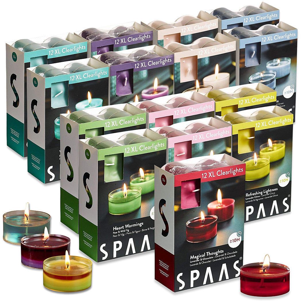 SPAAS Maxi-Teelichter 10h Clearlights Duftteelichter Acryl Cup Duftkerzen