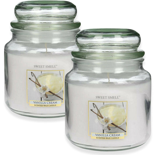 2er SWEET SMELL Medium Kerzenglas mit Deckel 135x100mm 426g Duft - Vanilla Cream 3827 (2 Stück)
