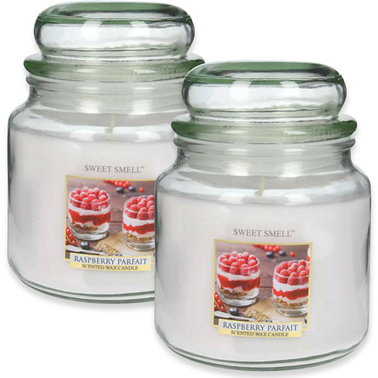2er SWEET SMELL Medium Kerzenglas mit Deckel 135x100mm 426g Duft - Raspberry Parfait 3826 (2 Stück)