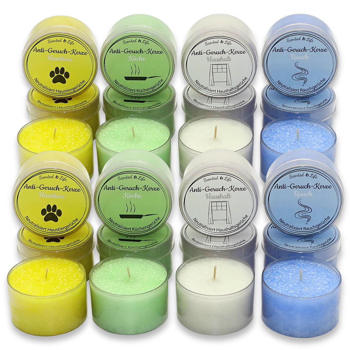 6 Stk Scented Life Anti Geruch Kerze Ø 7cm Duftkerze Dose mit Deckel