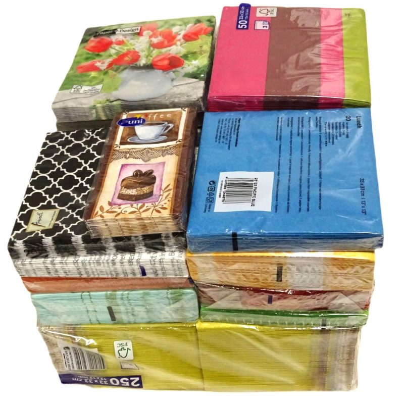 5,5 kg Papierservietten 33x33 cm ca. 1.000 Stück Überraschung Mix - bunt sortiert