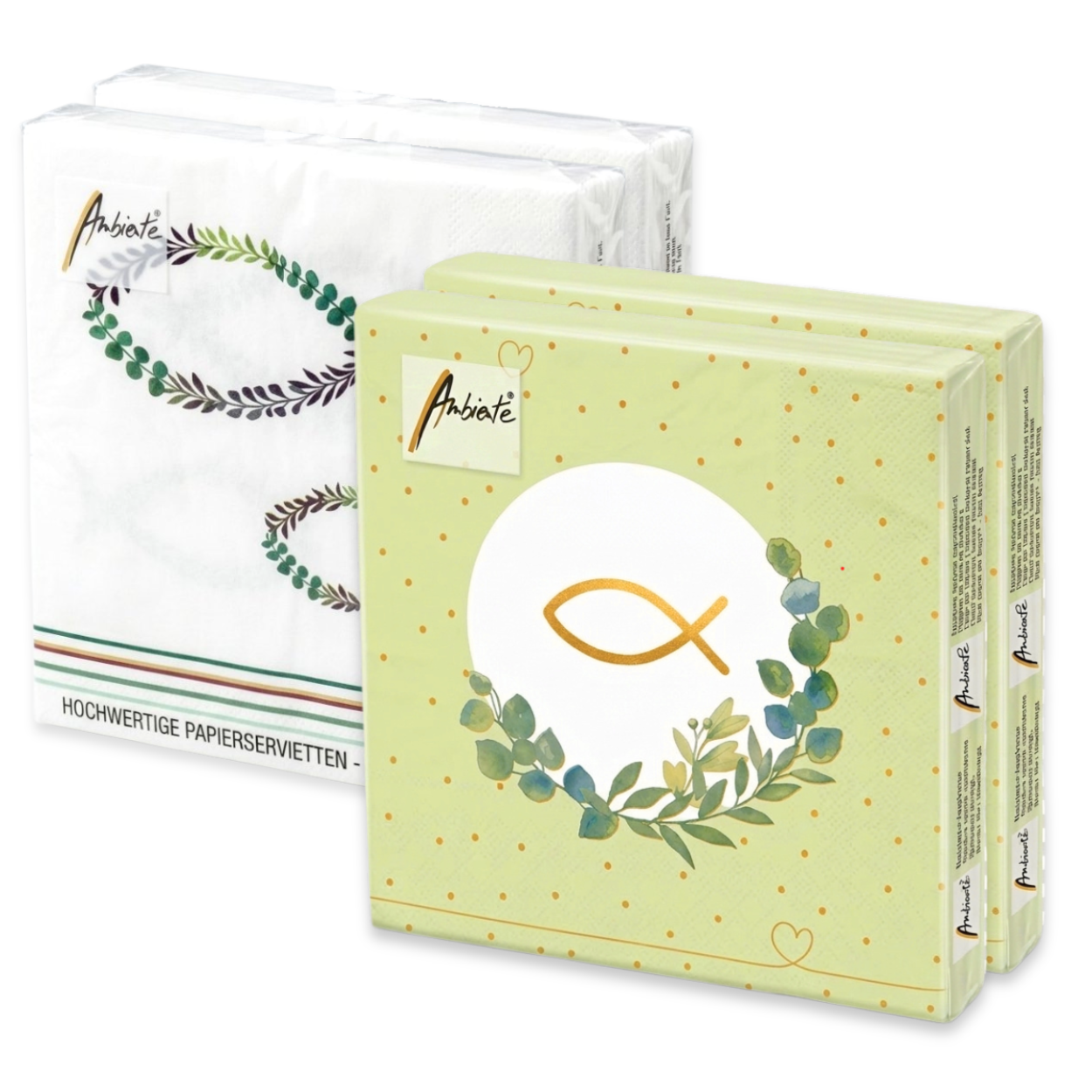 40 Stück Ambiente Papier Servietten 33×33cm Fisch & Eukalyptus  – (2x20er)