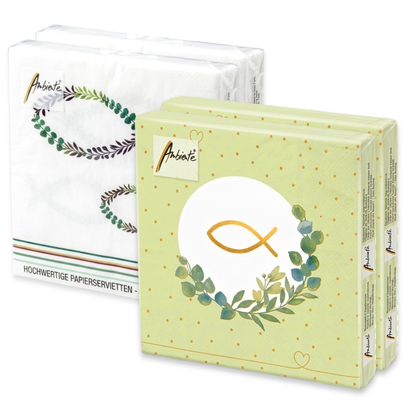 40 Stk Ambiente Papier Servietten 33×33cm Fisch & Eukalyptus  – (2x20er)