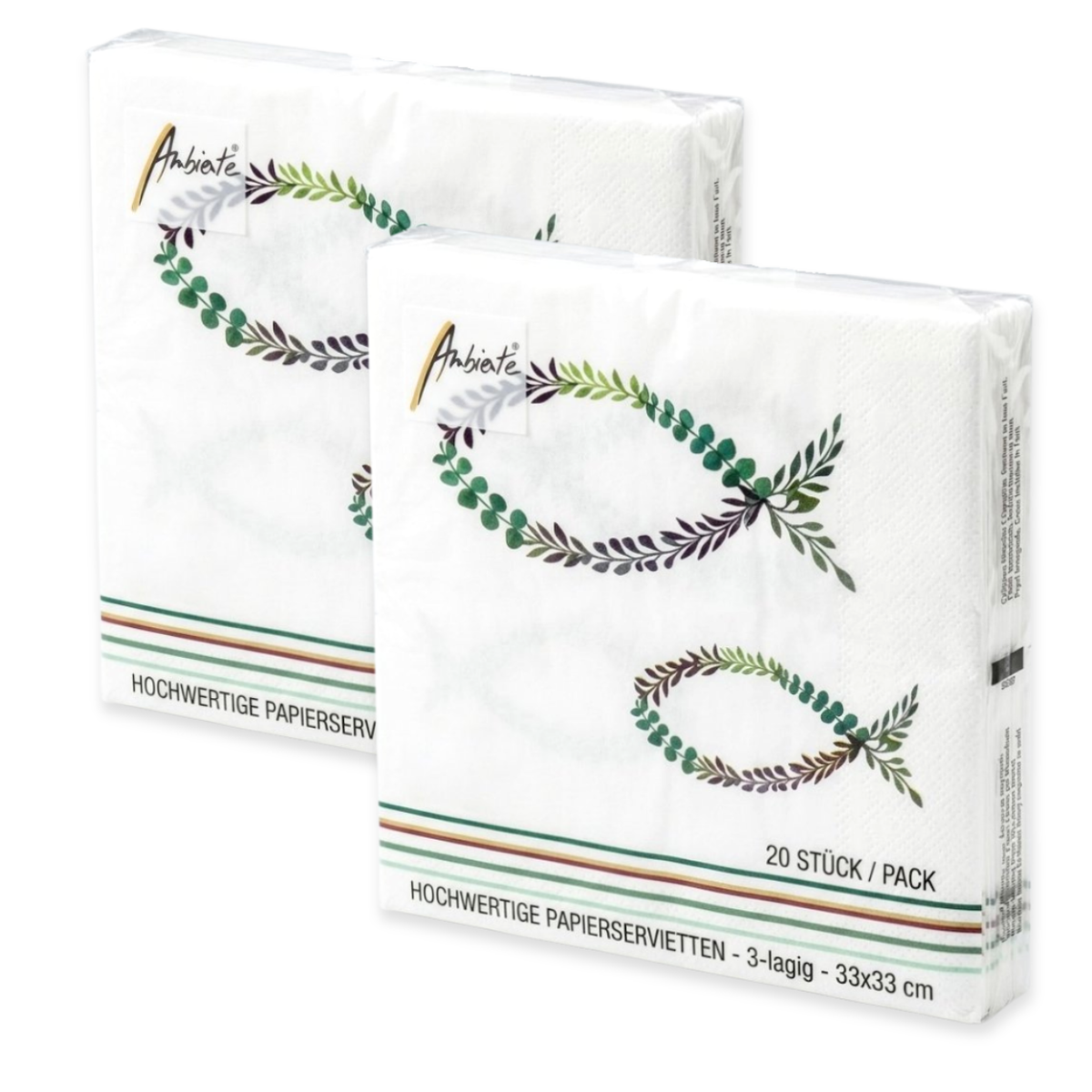 40 Stück Ambiente Papier Servietten 33×33cm Fisch & Eukalyptus – (2x20 – WiTaP™