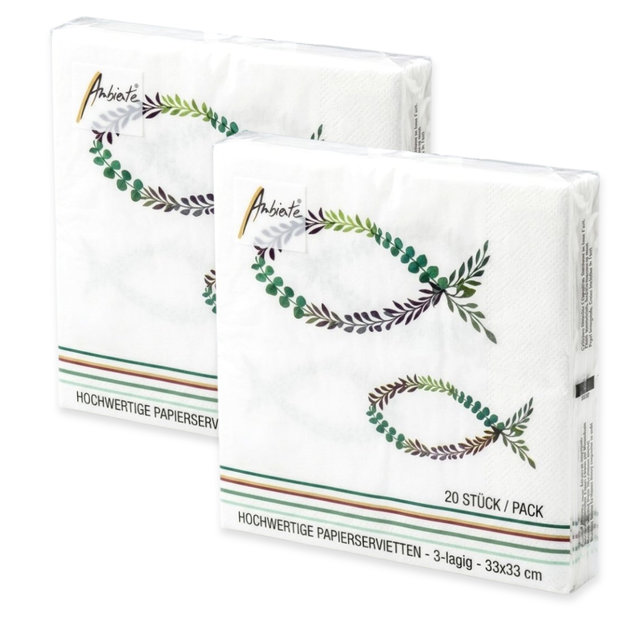 40 Stück Ambiente Papier Servietten 33×33cm Fisch & Eukalyptus  – (2x20er)